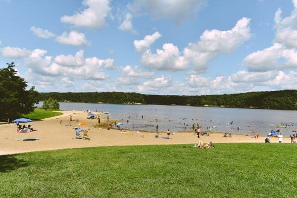 Family beach day at Deam Lake